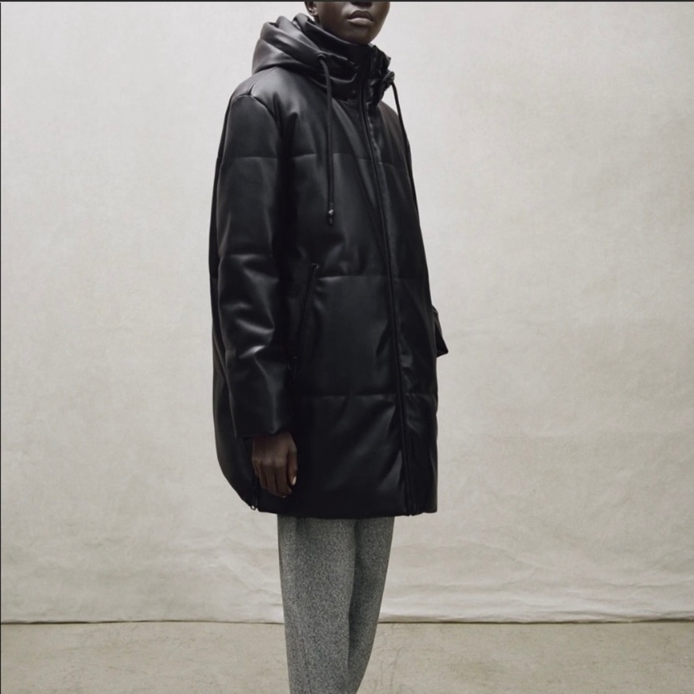 NWT ZARA Faux Leather Padded Puffer Coat XL